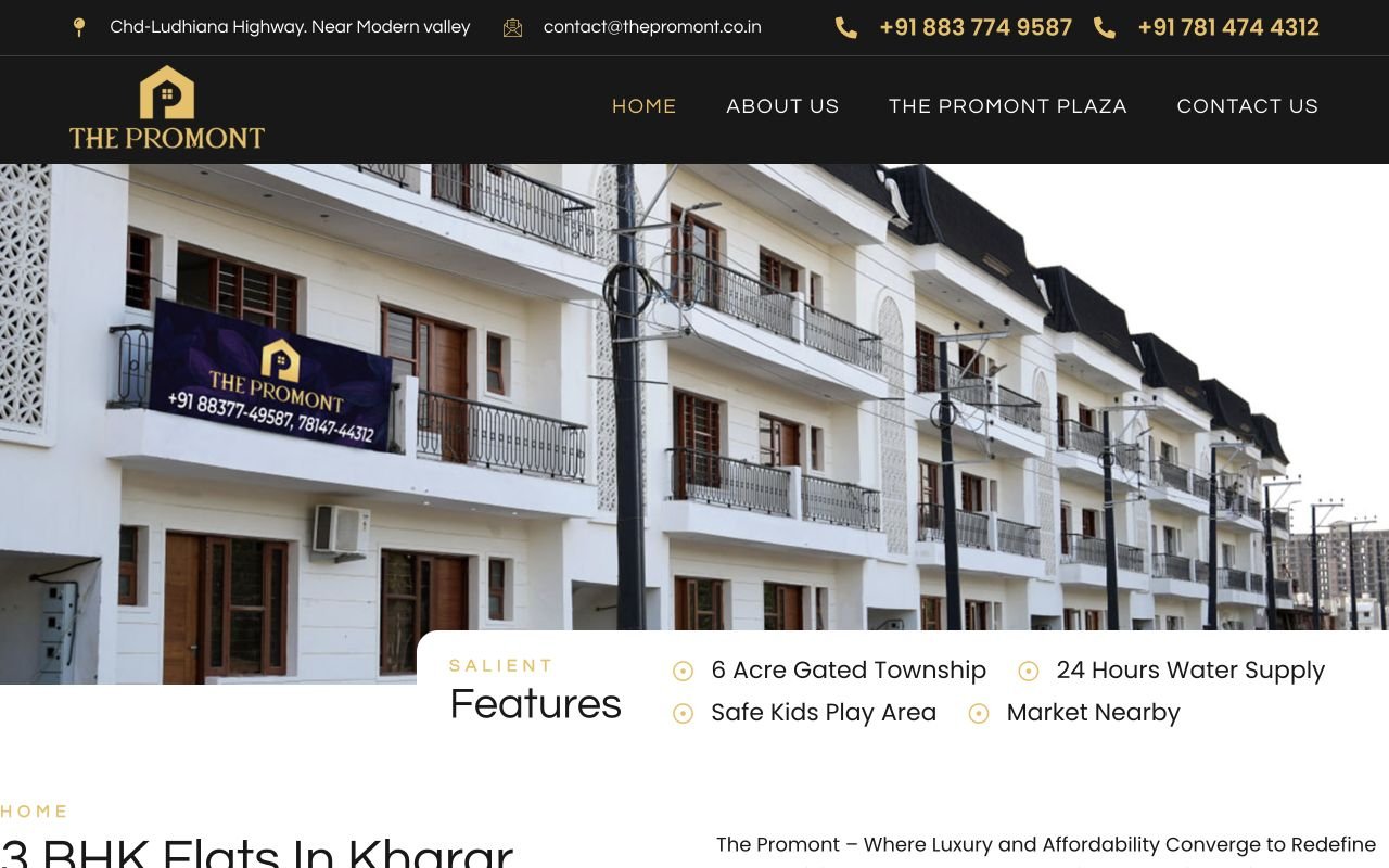 The Promont website showing its logo and completed residential properties